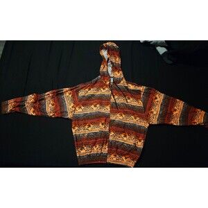 Vintage Surf Fetish Tribal Zip Hoodie Aztec All Over Print 90s Surf Skate Mens S